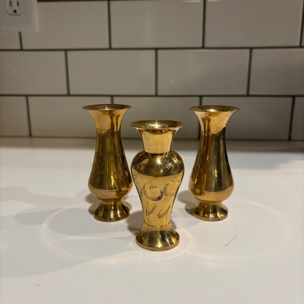 Vintage Brass Mini Vases – Set of 3